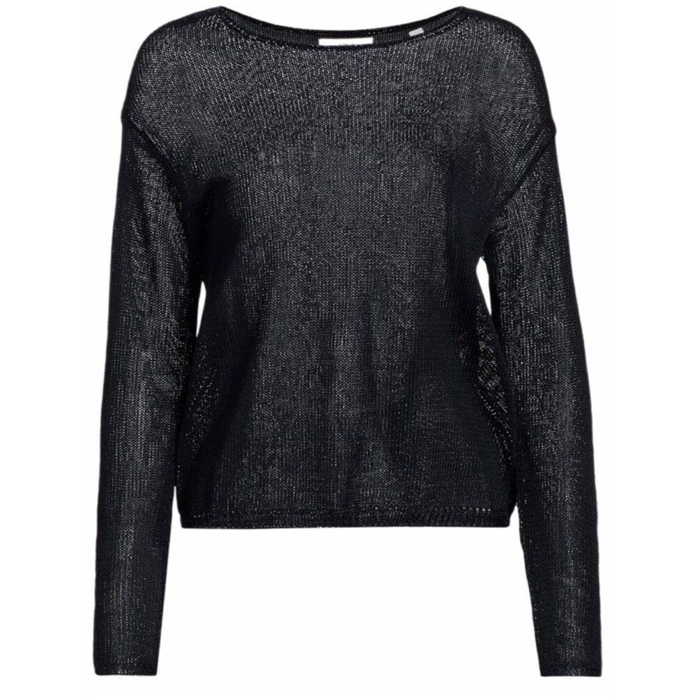 Vince Mesh Metallic Long Sleeve Knit Sweater Black Size XL Sheer Luxury Evening